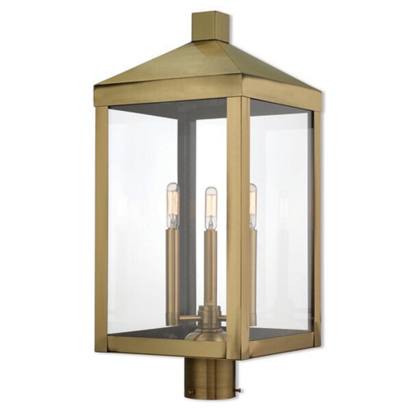 Nyack 3 Light Antique Brass Outdoor Post Top Lantern