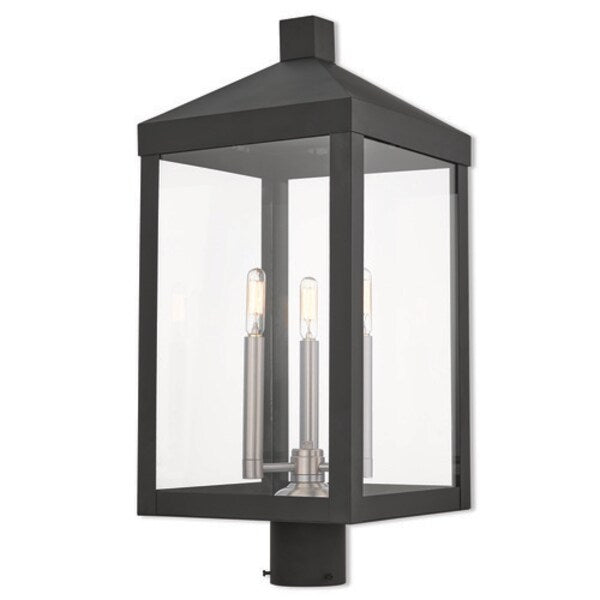 Nyack 3 Light Black Outdoor Post Top Lantern