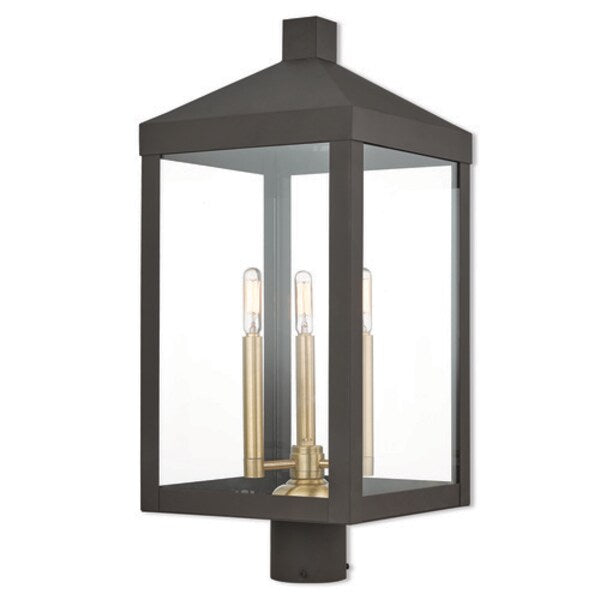 Nyack 3 Light Bronze Outdoor Post Top Lantern