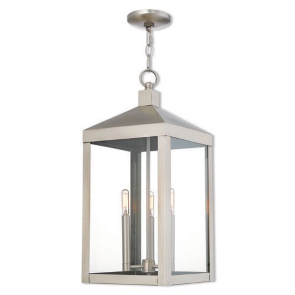 Nyack 3 Light Brushed Nickel Outdoor Pendant Lantern