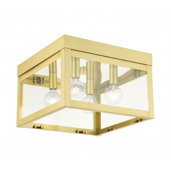 Satin BrassFlush Mount, 4 Light