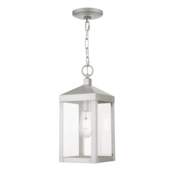 Brushed Nickel Outdoor Pendant Lantern, 1