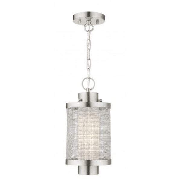 Brushed Nickel Outdoor Pendant Lantern, 1