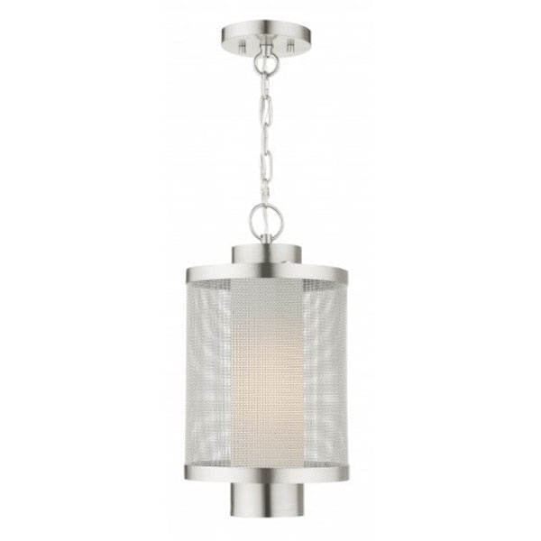 Brushed Nickel Outdoor Pendant Lantern, 1