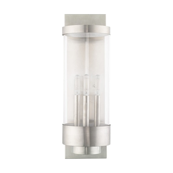 Hillcrest 3 Light Brushed Nickel Outdoor Wall Lantern