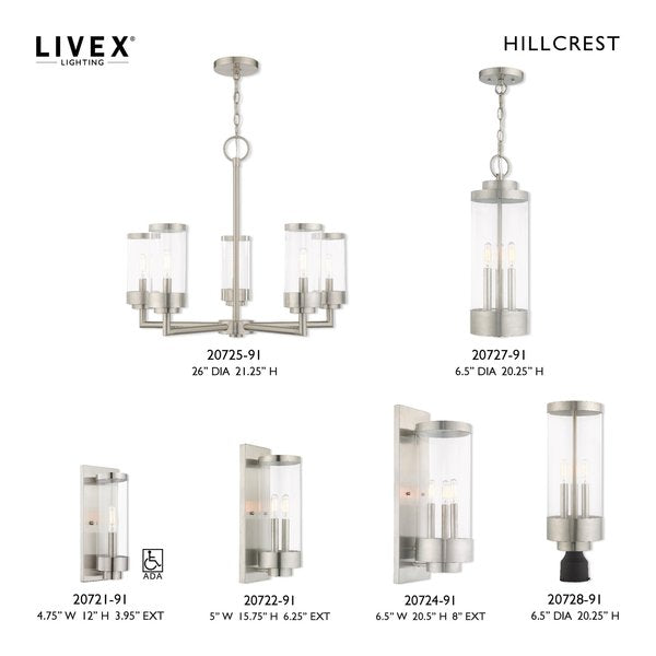 Hillcrest 3 Light Brushed Nickel Outdoor Wall Lantern