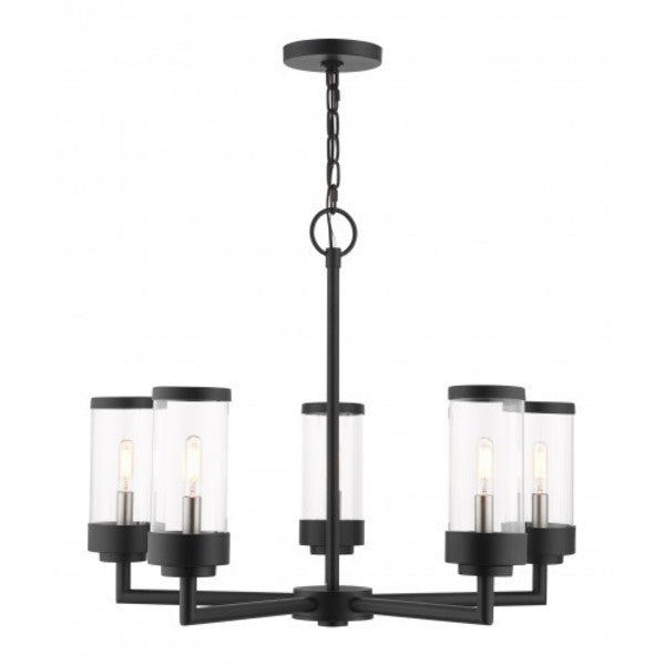 Textured Black Outdoor Chandelier, 5 Ligh