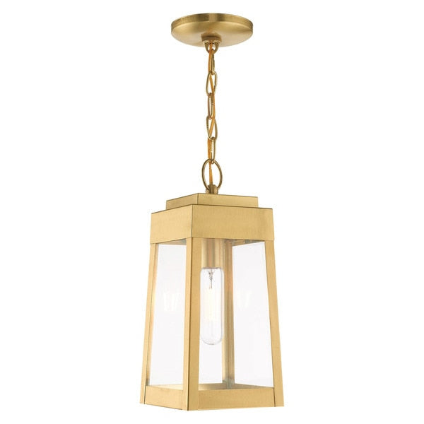 Oslo 1 Light Satin Brass Outdoor Pendant Lantern
