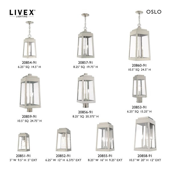 Oslo 3 Light Brushed Nickel Outdoor Wall Lantern