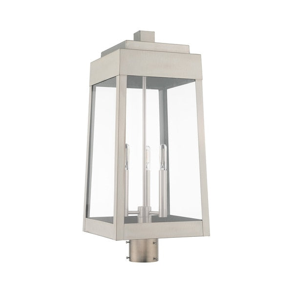Oslo 3 Light Brushed Nickel Outdoor Post Top Lantern