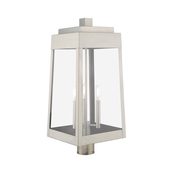 Oslo 3 Light Brushed Nickel Outdoor Post Top Lantern