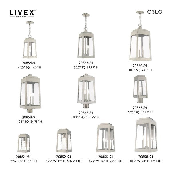 Oslo 3 Light Brushed Nickel Outdoor Post Top Lantern