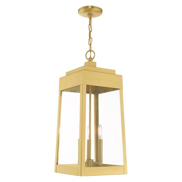 Oslo 3 Light Satin Brass Outdoor Pendant Lantern