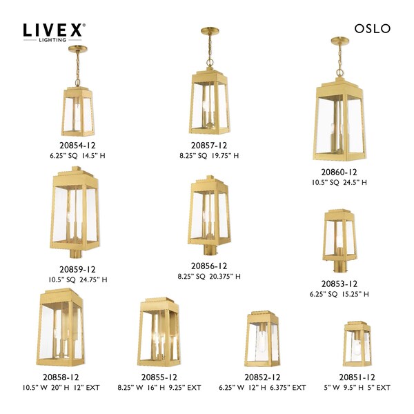 Oslo 3 Light Satin Brass Outdoor Pendant Lantern