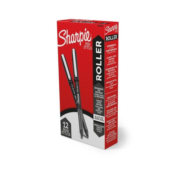 Rollerball Pen, Needle Point, Black, PK12