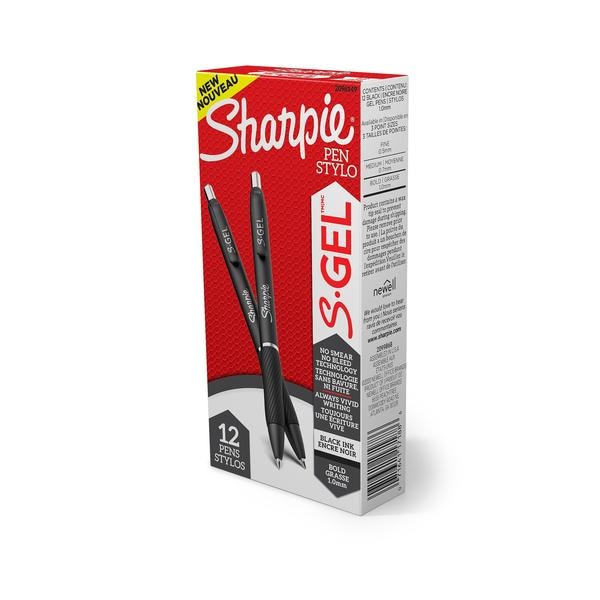 S-Gel Pen, Bold 1.0mm, Black, PK12