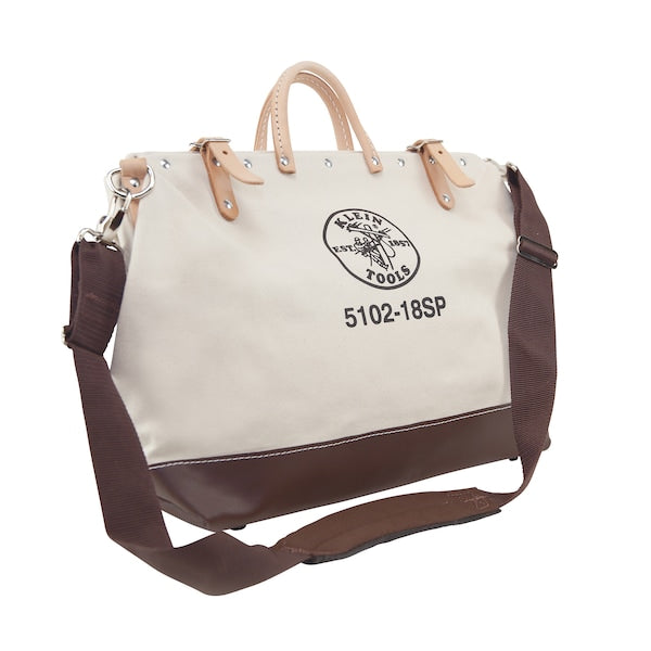 Wide-Mouth Tool Bag, Heavy Duty Canvas, 13 Pockets, Brown/Tan