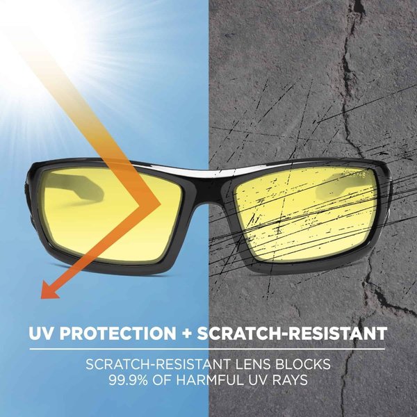 Safety Glasses, Traditional Yellow Polycarbonate Lens, Scratch-Resistant