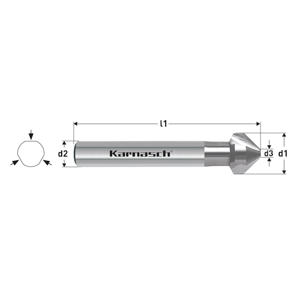 HSS-Xe Countersink, 82 Degree, 3 Flat Si