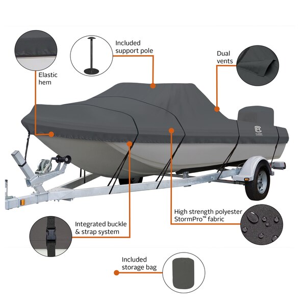 StormPro Heavy Duty Tri-Hull Outboard Cover, 15 ft 6 in - 16 ft 6 in L