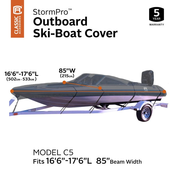 StormPro Heavy Duty Outboard Ski-Boat Cover, 16 ft 6 in - 17 ft 6 in L