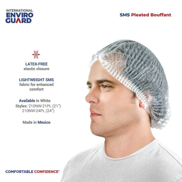 SMS Pleated Bouffant Cap, White, M, PK1000