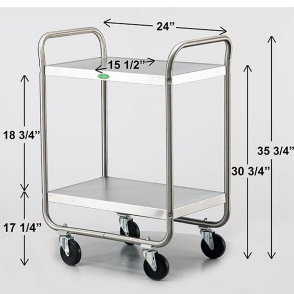 Tubular Frame Stainless Steel 2-Shelf Cart;500 lb Capacity, 15-1/2