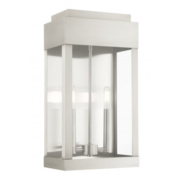 Brushed Nickel Outdoor Wall Lantern, 2 Li