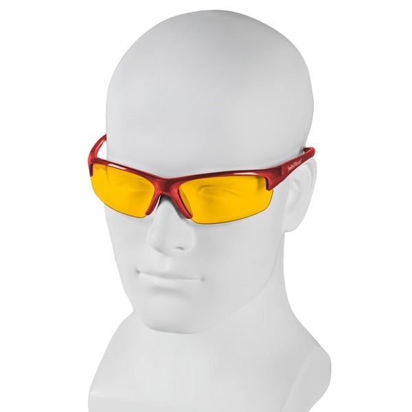 Safety Glasses, Wraparound Amber Polycarbonate Lens, Scratch-Resistant