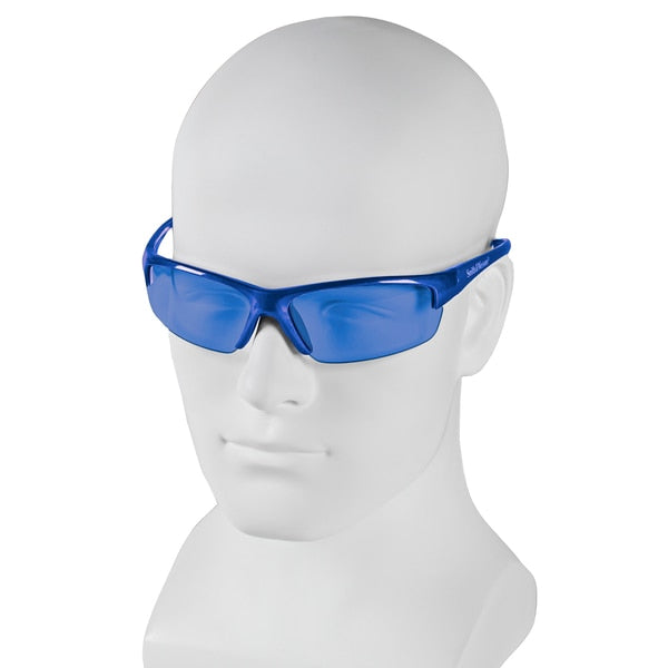 Safety Glasses, Wraparound Blue Mirror Polycarbonate Lens, Scratch-Resistant