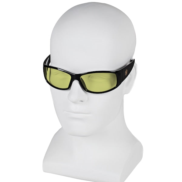 Safety Glasses, Wraparound Amber Polycarbonate Lens, Anti-Fog, Scratch-Resistant