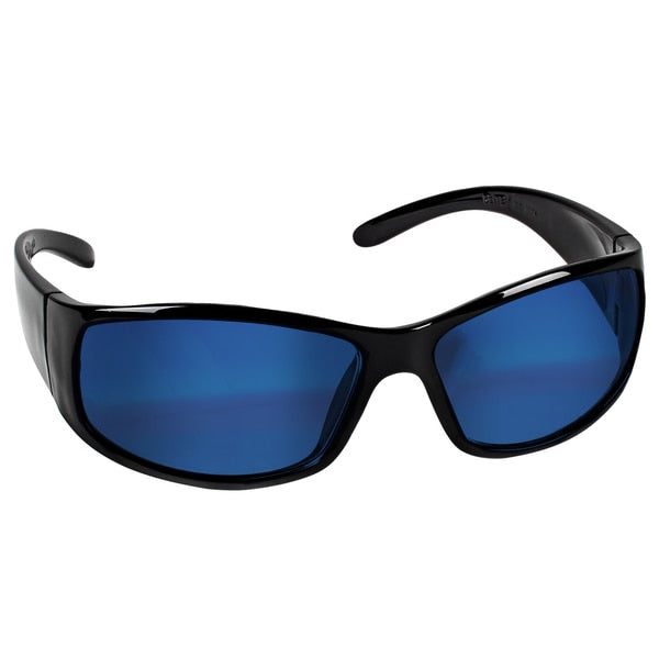 Safety Glasses, Wraparound Blue Mirror Polycarbonate Lens, Scratch-Resistant