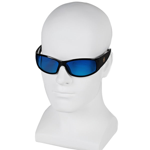Safety Glasses, Wraparound Blue Mirror Polycarbonate Lens, Scratch-Resistant