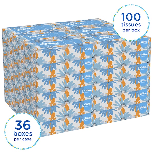 Facial Tissue, Kleenex Comfort Touch, Flat Box, 2 Ply, 100 Sheets/Box, 36 Pack