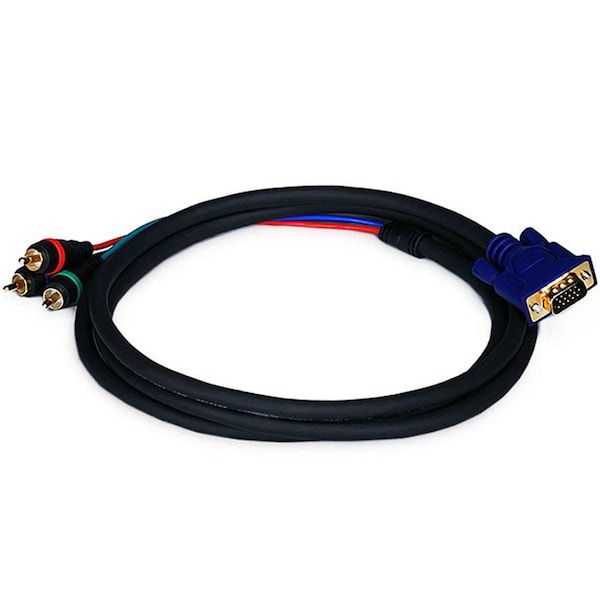 Proj cord, VGA(HD15) to 3 RCA Male, 6ft