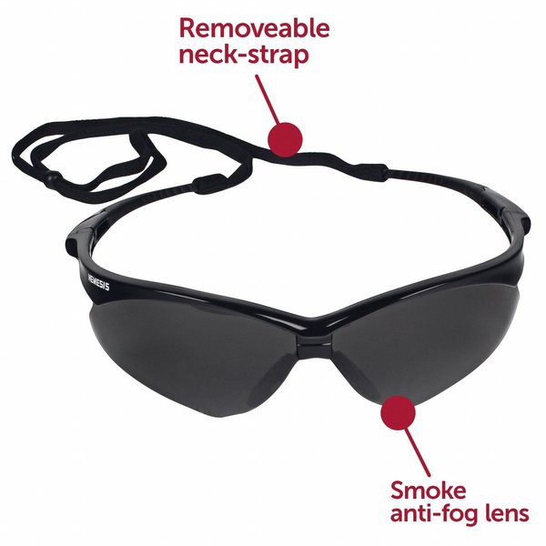 V30 Nemesis Safety Glasses, Anti-Fog, Scratch-Resistant, Wraparound, Black Half-Frame, Smoke Lens