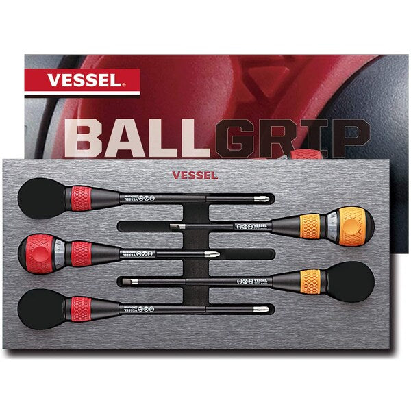 BALL GRIP Ratchet Screwdriver 5PC. Set