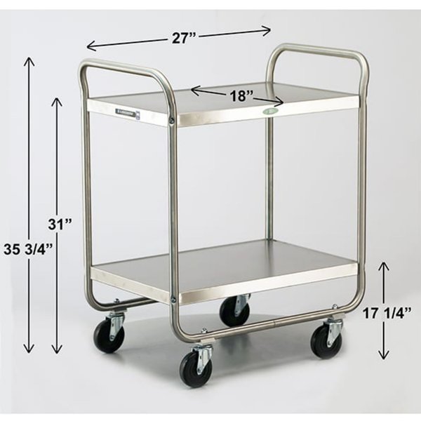 Tubular Frame Stainless Steel 2-Shelf Cart; 500 lb Capacity, 18
