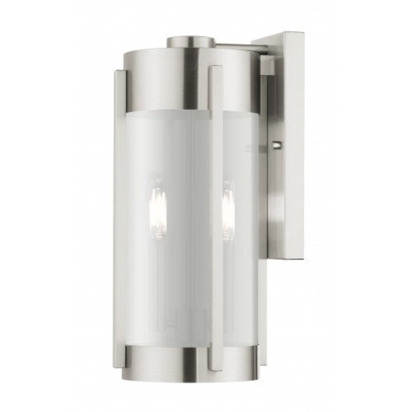 Brushed Nickel Outdoor Wall Lantern, 2 Li
