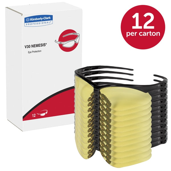Safety Glasses, Wraparound Amber Polycarbonate Lens, Anti-Fog