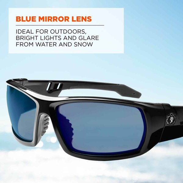 Safety Glasses, Traditional Blue Mirror Polycarbonate Lens, Scratch-Resistant