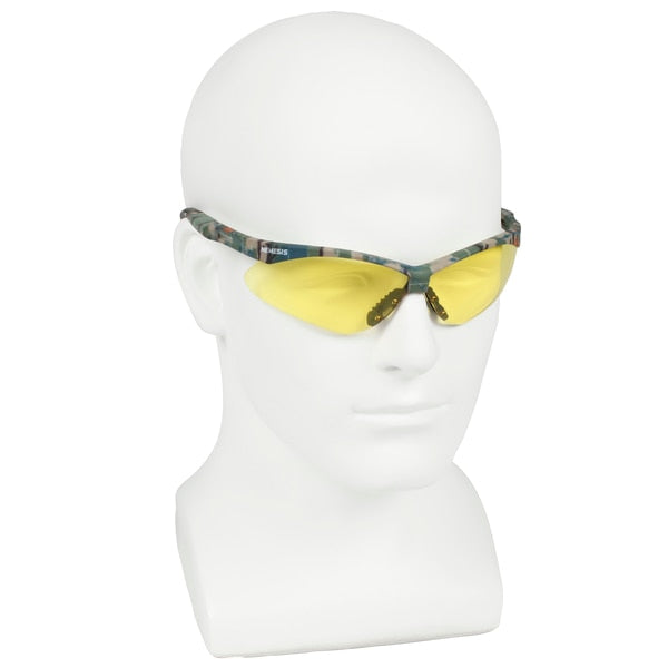 Safety Glasses, Wraparound Amber Polycarbonate Lens, Anti-Fog, Scratch-Resistant