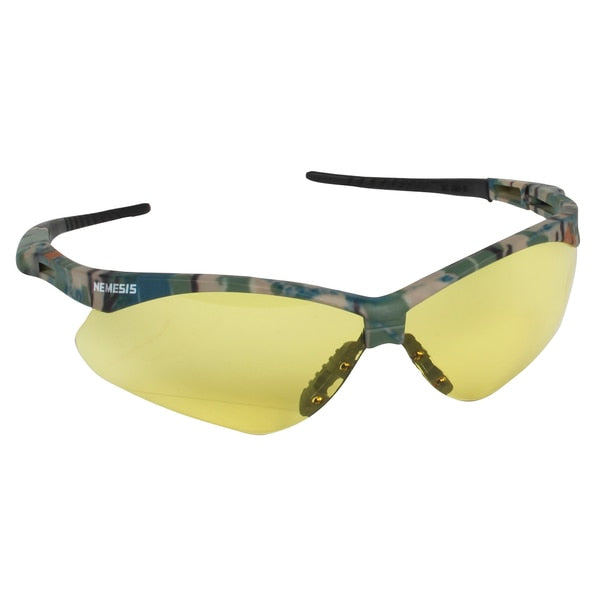 Safety Glasses, Wraparound Amber Polycarbonate Lens, Anti-Fog, Scratch-Resistant