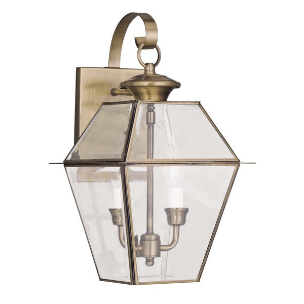 Westover 2 Light Antique Brass Outdoor Wall Lantern