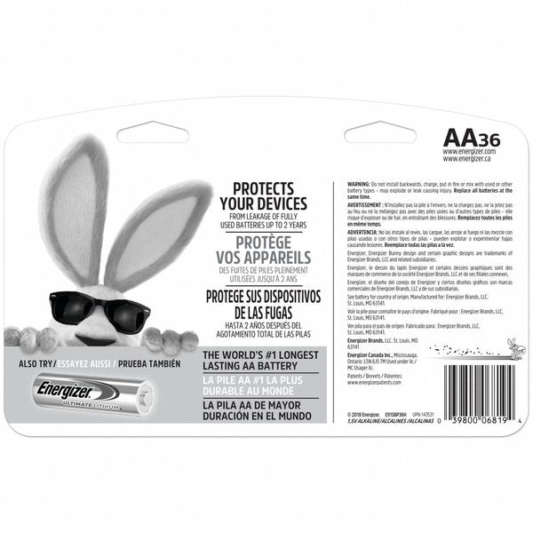 Energizer Max AA Alkaline Battery, 1.5V DC, 36 Pack
