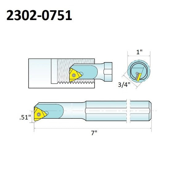 SIR0750P22 Internal Indexable Threading Tool Holder