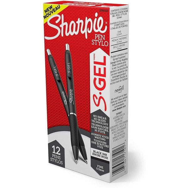 S-Gel Pen, Fine 0.5mm, Black, PK12