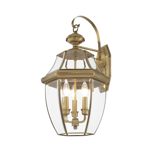 Monterey 3 Light Antique Brass Outdoor Wall Lantern