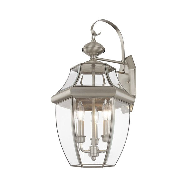 Monterey 3 Light Brushed Nickel Outdoor Wall Lantern