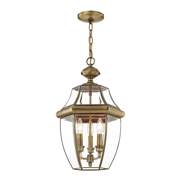 Monterey 3 Light Antique Brass Outdoor Pendant Lantern